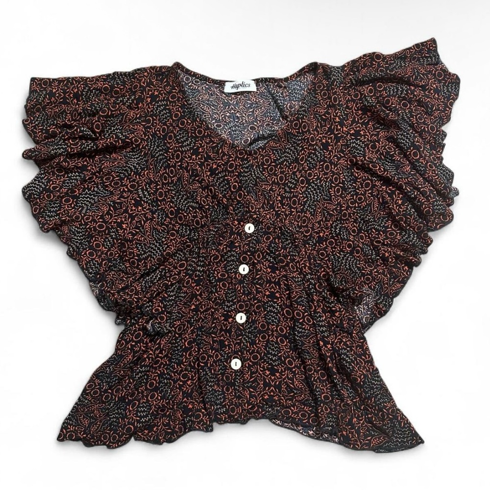 Haptics by Holly Harper Blouse Ruffle Sleeve Womens Size 3X Orange Floral Boho
